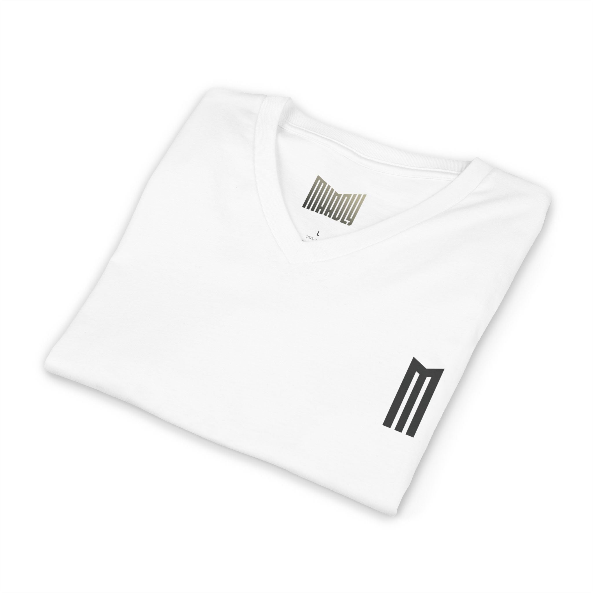 T-SHIRT MHADLY SCOLLO A V 100% COTONE COLORE BIANCO
